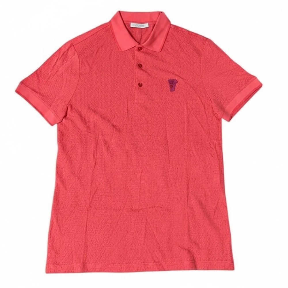 Versace Collection Men's Coral Textured‎ Medusa Logo Polo Shirt Size S